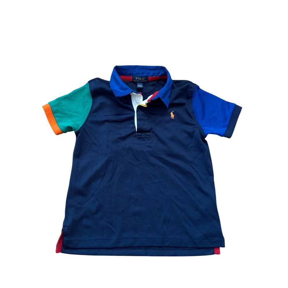 Polo Ralph Lauren Polo Shirt Kids Navy Blue Colorblock Varsity 67 SIZE 6